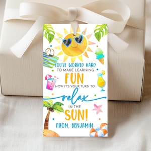 Je hebt hard gewerkt om leren leuk te maken Cadeaukaartje Einde schooljaar Bedankkaartjes Waardering leraar Zomer strandfeestje Afdrukbaar TE01B