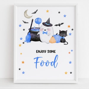 Halloween Baby Shower Table Sign Foods Drinks Ghost BOO A Baby is Brewing Boho Fall Gender Neutral Party Decor Printable Template BBS029
