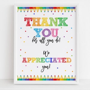 Lehrer Wertschätzung Poster Printable Personal Wertschätzung Zeichen Danke Lehrer Geschenkideen Schule Wand Kunst Dekor Pastell Regenbogen Bleistift HL43