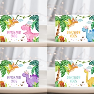 Tiendas de comida para baby shower de dinosaurios, decoración para fiesta de cumpleaños de niña, etiquetas de comida de dinosaurios, tarjetas de lugar de animales de la selva, buffet imprimible BS38P BT16P
