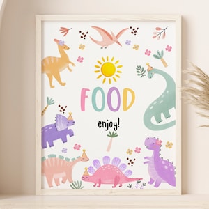 Pastel Dinosaur Baby Shower Table Sign Food Sign Boy Girl 1st Birthday Party Decor Jungle Animals Wild Stomp Chomp Roar Printable BS53 BT98