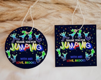 Jump Gift Tags Boy Birthday Party Thank You Stickers Trampoline Park Favor Tag Jumping Circle Label Bounce House Printable Template BTD034