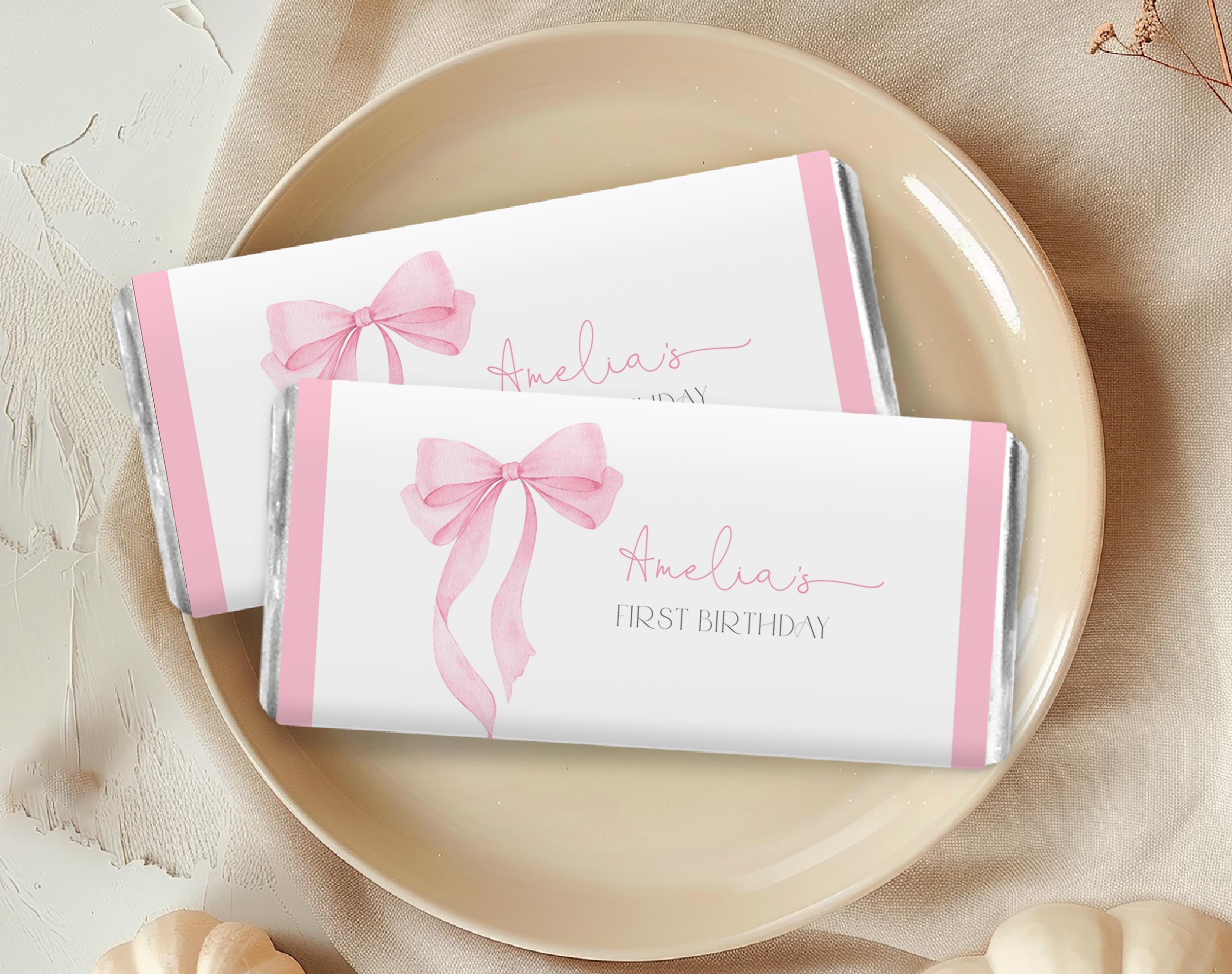 Pink Ribbon Wrapper Pink Bow Chocolate Wrapper Coquette Girl 1st Birthday Party Decor Soft ...