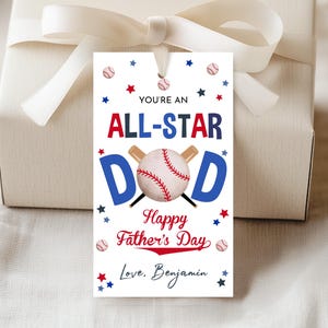 You Are An All Star Dad Baseball-cadeaukaartje Happy Father's Day Bedankkaartjes Sportsoftbal Cookie-tag voor papa bedankkaartje Afdrukbaar FA02B