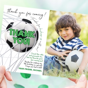 Voetbal verjaardagsfoto bedankkaart voetbal bedankbriefje jongen verjaardagsfeestje decor kinderen sport all star speler kick bal afdrukbare BT44