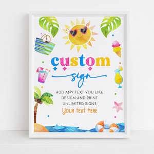 Pool Party Birthday Custom Sign Tropical Summer Swim Decor Splish Splash Bash Beach Baby Shower Sun Sunglasses Poster EDITABLE AS48P AT82P