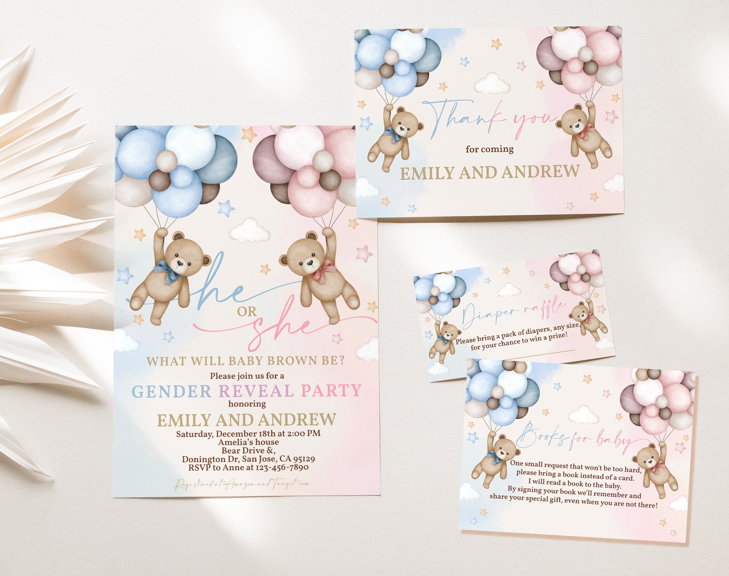 Teddy Bear Gender Reveal Invitation Bundle Boho Baby Shower Invite Set  Gender Neutral Party Pack Pink Couples Shower Suite EDITABLE BS21M - Etsy  Polska