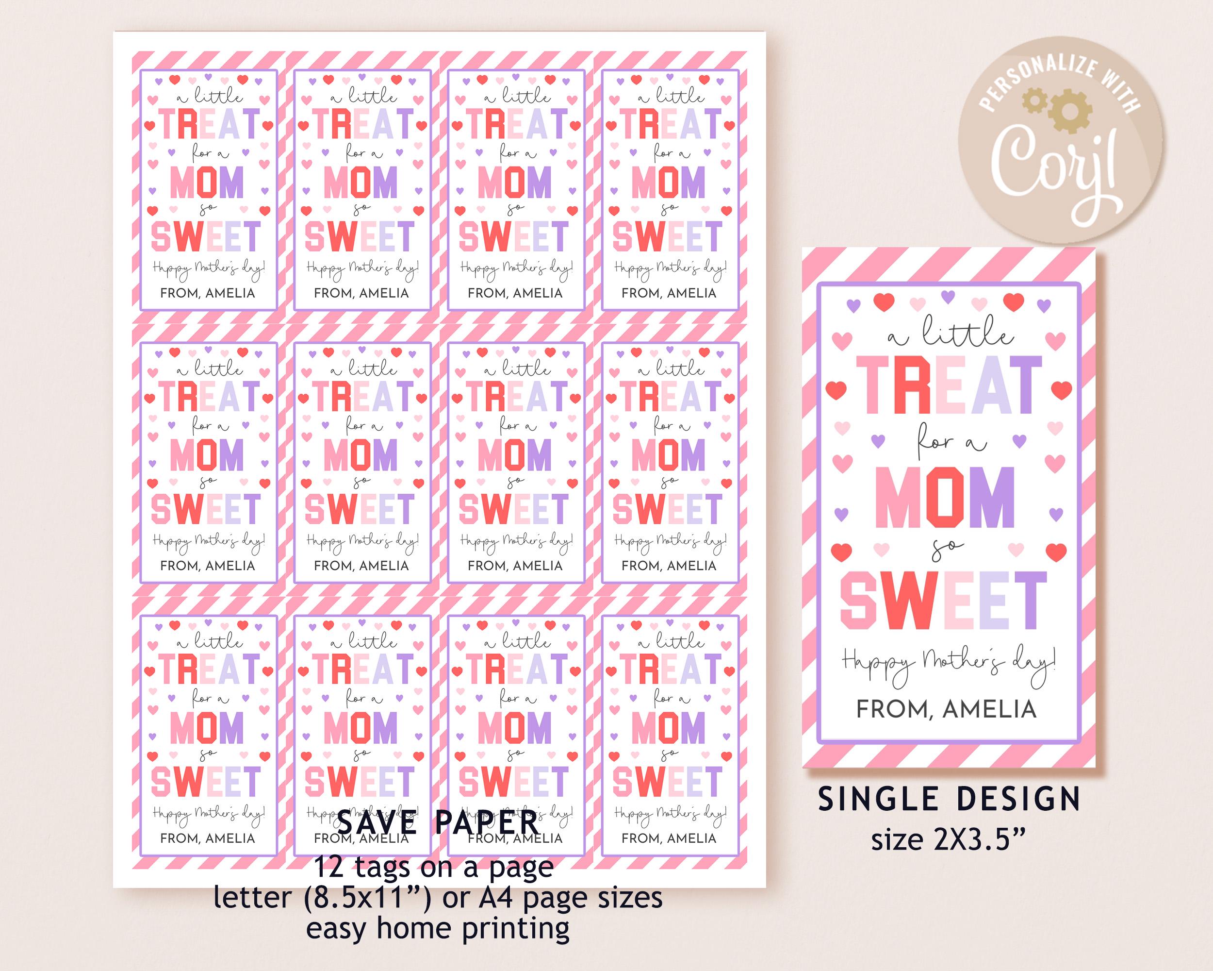 A Little Treat for A Mom so Sweet Gift Tag Mother's Day Favor Tag Happy ...