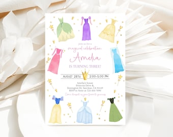 Princess Birthday Invitation, Once Upon a Time Princess Dresses Invite, Royal Girl Pink Dress Up Party, Magical Celebration EDITABLE AT14