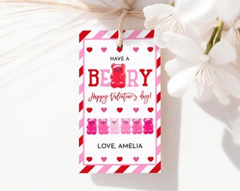 Have a Beary Happy Valentines Day Favor Tag Gummy Bears Valentine Gift Tags Kids School Preschool Teacher Classroom Class Printable HL67P
