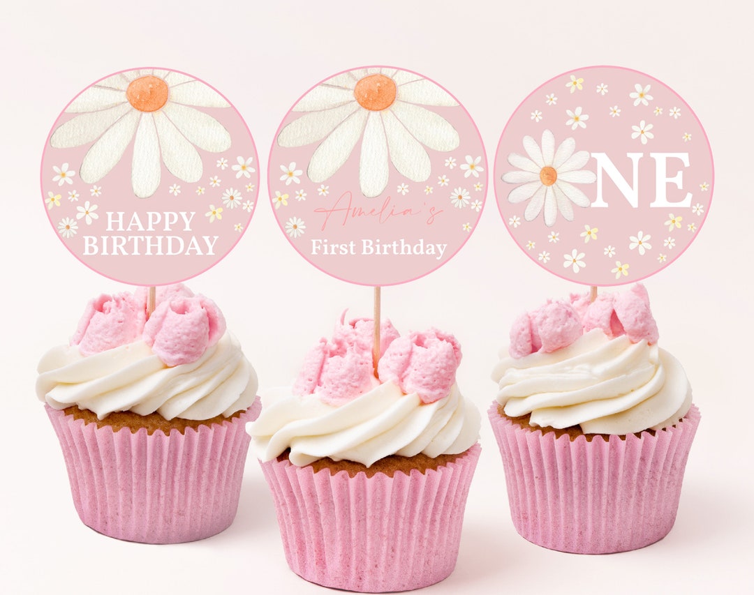 Daisy Cupcake Toppers Girl 1st First Birthday Party Decor Retro Groovy ...