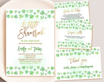 St Patricks Day Baby Shower Invitation Set A Little Shamrock is on the Way Invite Bundle Pack EDITABLE Couples Shower Coed Party Suite BS50