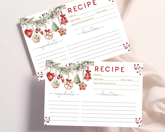 Christmas Cookie Exchange Party Recipe Card, Xmas Treat Swap Blank Baking Instructions, Red Green Cookies Ornament, EDITABLE Template HL62R