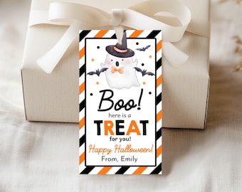 Halloween Boo Treat Tag, Cute Pink Ghost Favor Tags, Kids Classroom Gift Tag, School, Teacher Friend, Neighbor, Candy Printable Label HL44O