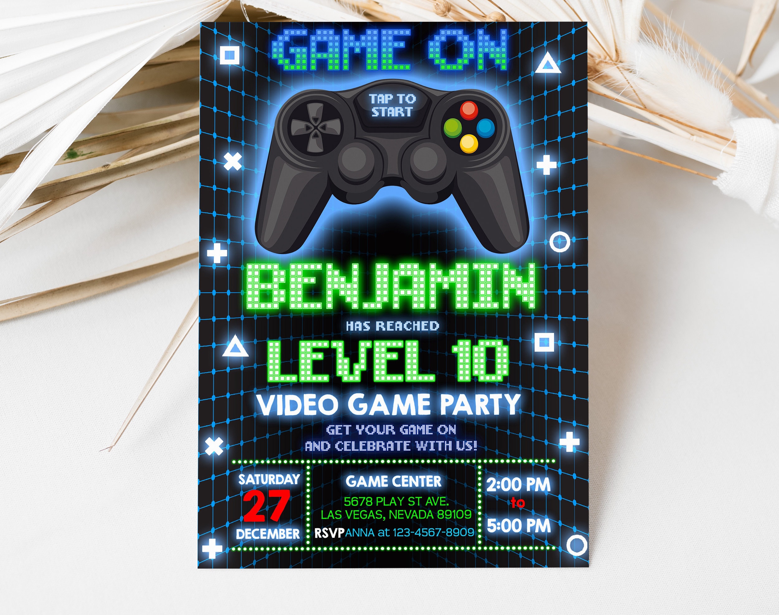 Video Game Invitation Birthday Party Invites Arcade Gaming
