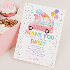 Biglietto di ringraziamento per camioncino dei gelati, decorazione per festa del primo compleanno, biglietto di ringraziamento per festa estiva, due dolci, ecco lo scoop, stampabile BT69P