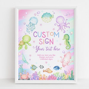 Onder de zee aangepast bord nautische babyshower tafel bord meisje 1e eerste verjaardag feestdecor Oceaan zeedieren dieren BEWERKBARE BS77P AT07P