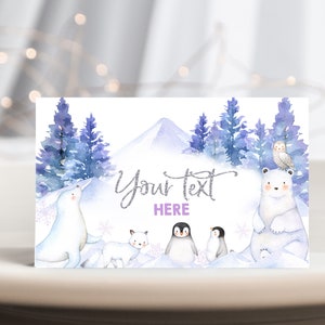 Zimowa Kraina Czarów Namioty z Jedzeniem Etykiety z Jedzeniem Onederland Niedźwiedź Polarny Dekoracje na Urodziny Baby Shower Woodland Karta Miejsca Do Wydrukowania BS06HV BT46HV