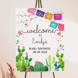 Fiesta Baby Shower Willkommensschild Kaktus Sukkulenten Poster Cinco De Mayo Party Dekor Mexikanische Blumen Eingangsbereich Schild EDITIERBARE Porch Sign BS54
