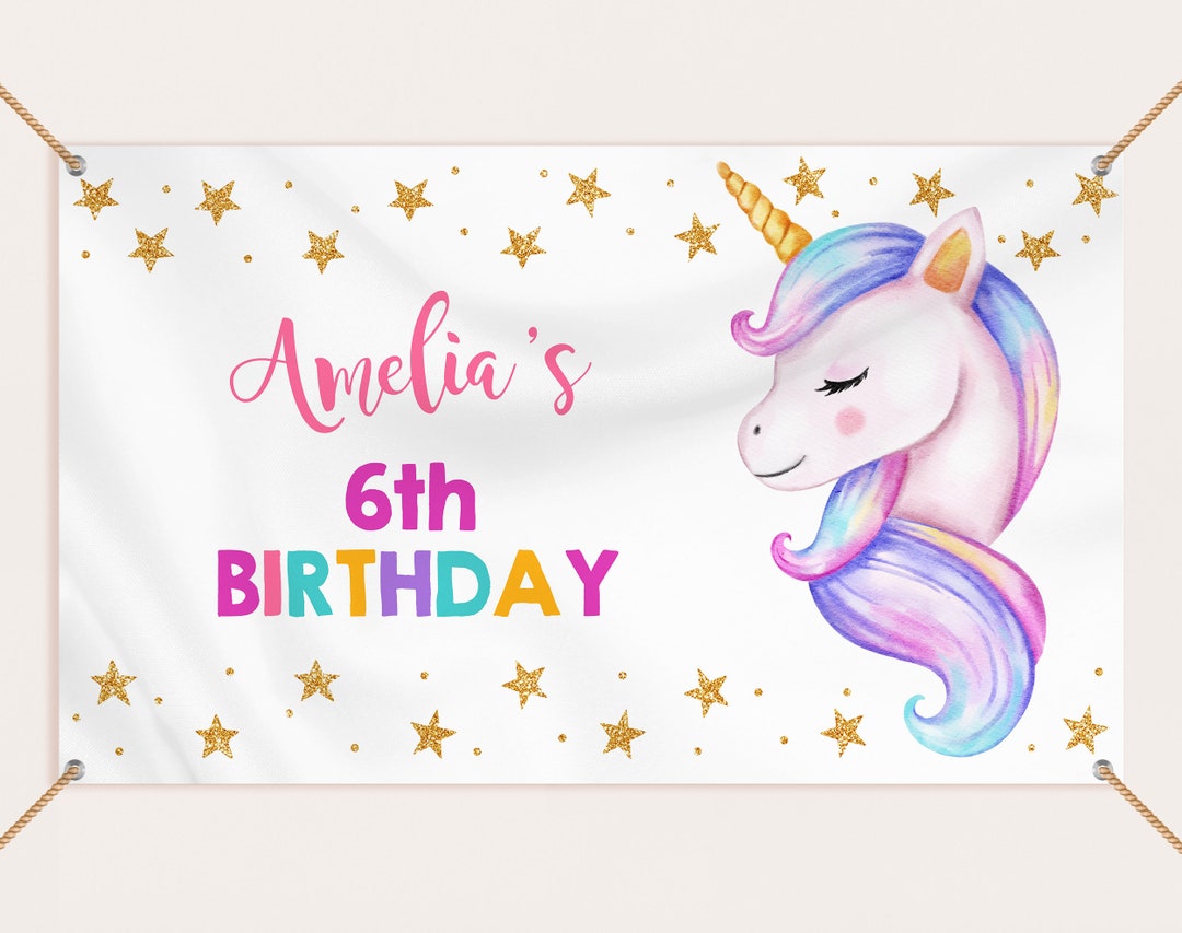 Unicorn Girl Pink Yellow Birthday Arch Backdrop Kit