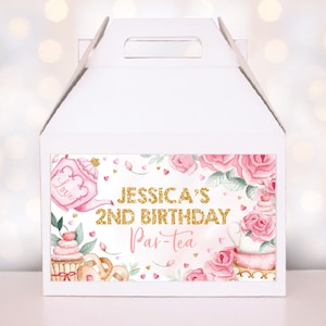 ティーパーティー ゲーブルボックス ラベル 女の子 1歳の誕生日パーティーの記念品 ブラッシュピンク フローラル ベビーシャワー ハイティーガーデンギフト トリートボックス 印刷可能 BS18P BT10P