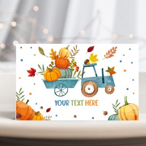 Herbst Baby Shower Junge 1st Birthday Party Dekor Kürbis LKW Tischkarte Buffet Etikett BS59B BT26B