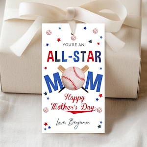 Je bent een All Star Mom-tag Moederdagcadeautag Baseball Mom Cookie Tags Happy Mothers Day Favor Tag Sport bedankkaartjes Afdrukbaar MO01B