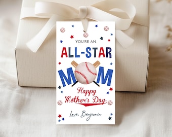 You're an All Star Mom Tag Mother's Day Gift Tag Baseball Mom Cookie Tags Happy Mothers Day Favor Tag Sports Thank You Tags Printable MO01B