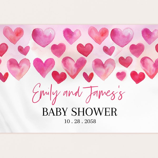 Valentines Day Backdrop Banner Sprinkled with Love Girl Baby Shower Decor Valentine Day Party Photo Booth Pink Red Hearts EDITABLE BS64P