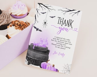 A Baby is Brewing Thank You Card Halloween Baby Shower Thank You Note Witch Gender Neutral Party Decor Purple Fall Autumn Printable BS66V
