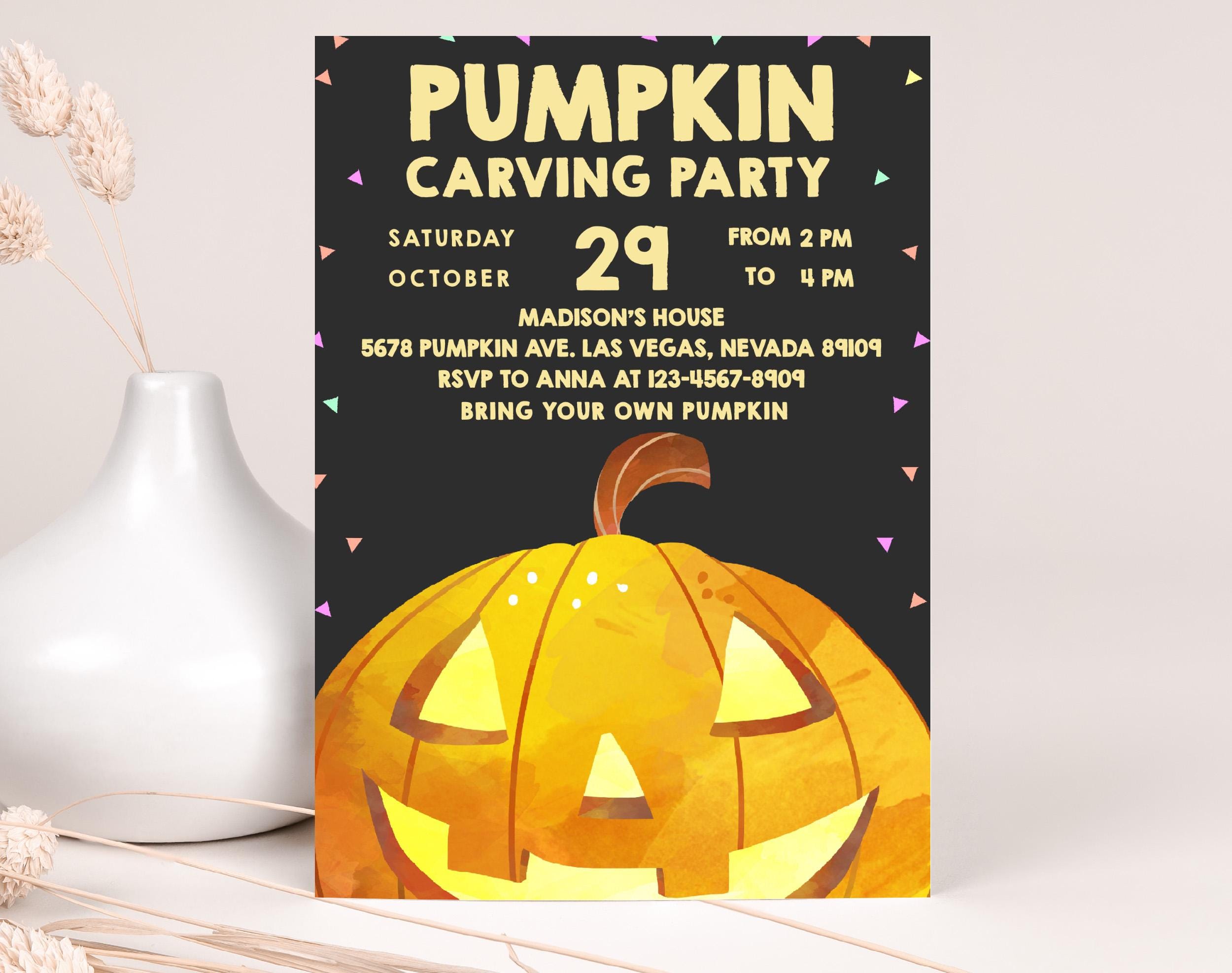 Pumpkin Carving Party Invitation Halloween Invite Fall Autumn Jack O ...