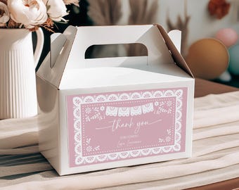 Cielito Lindo Gable Box Label, Mexican Baby Shower Gift Box Stickers, Pink Talavera Baptism Party Favors, Papel Picado Printable AS42P BP01P