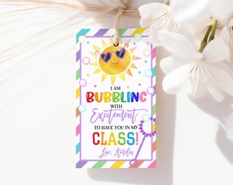 Bubbling With Excitement Gift Tag Back to School Favor Tags Bubbles Tag First Day of School Classroom Class Students Teacher Printable HL27P