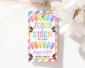 Jesus is Risen Tell Your Peeps Easter Basket Treat Tag Religious Easter Party Favor Tag Kids Sunday School Church Christian Printable HL87P