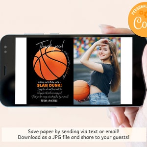 Basketball Photo Thank You Card Boy Girl Birthday Party Sports Team All ...
