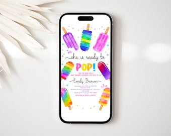 Popsicle Baby Shower Evite Ice Cream Digital Invitation She's Ready to Pop Summer Party Mobile Phone Electronic Text Invite EDITABLE BS58P