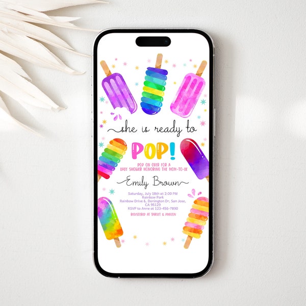 Popsicle Baby Shower Evite Ice Cream Digital Invitation She's Ready to Pop Summer Party Mobile Phone Electronic Text Invite EDITABLE BS58P