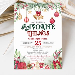 Favorite Things Party Invitation Christmas Gift Exchange Invitation Christmas Party Winter Holiday Invite Gift Swap EDITABLE Template HL59R