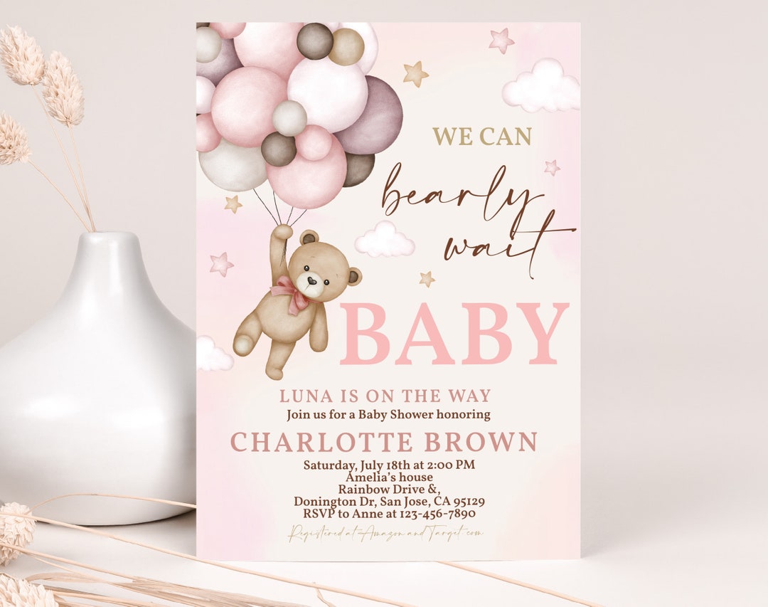 Teddy Bear Baby Shower Invitation Pink Boho Girl Baby Shower Invites We ...