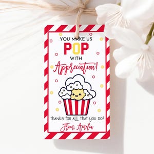 You Make Us POP with Appreciation Popcorn Geschenkanhänger Lehrer Dankeschön Tags Schule Krankenschwester Mitarbeiter Team Mitglieder Mitarbeiter Gunst Anhänger Printable TE02R