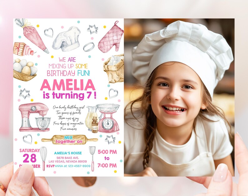Top Chef Invitations Baking Birthday Photo Invitation Girl Chef Birthday Invite Cooking ...
