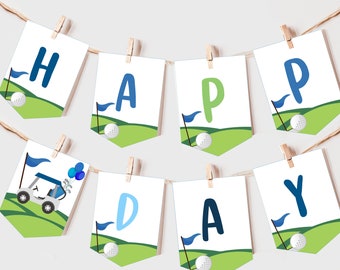 Golf Birthday Banner Hole In One Birthday Party Decor Boy First 1st Birthday Garland Golfing Let's Par-Tee Time Bunting EDITABLE BT24B