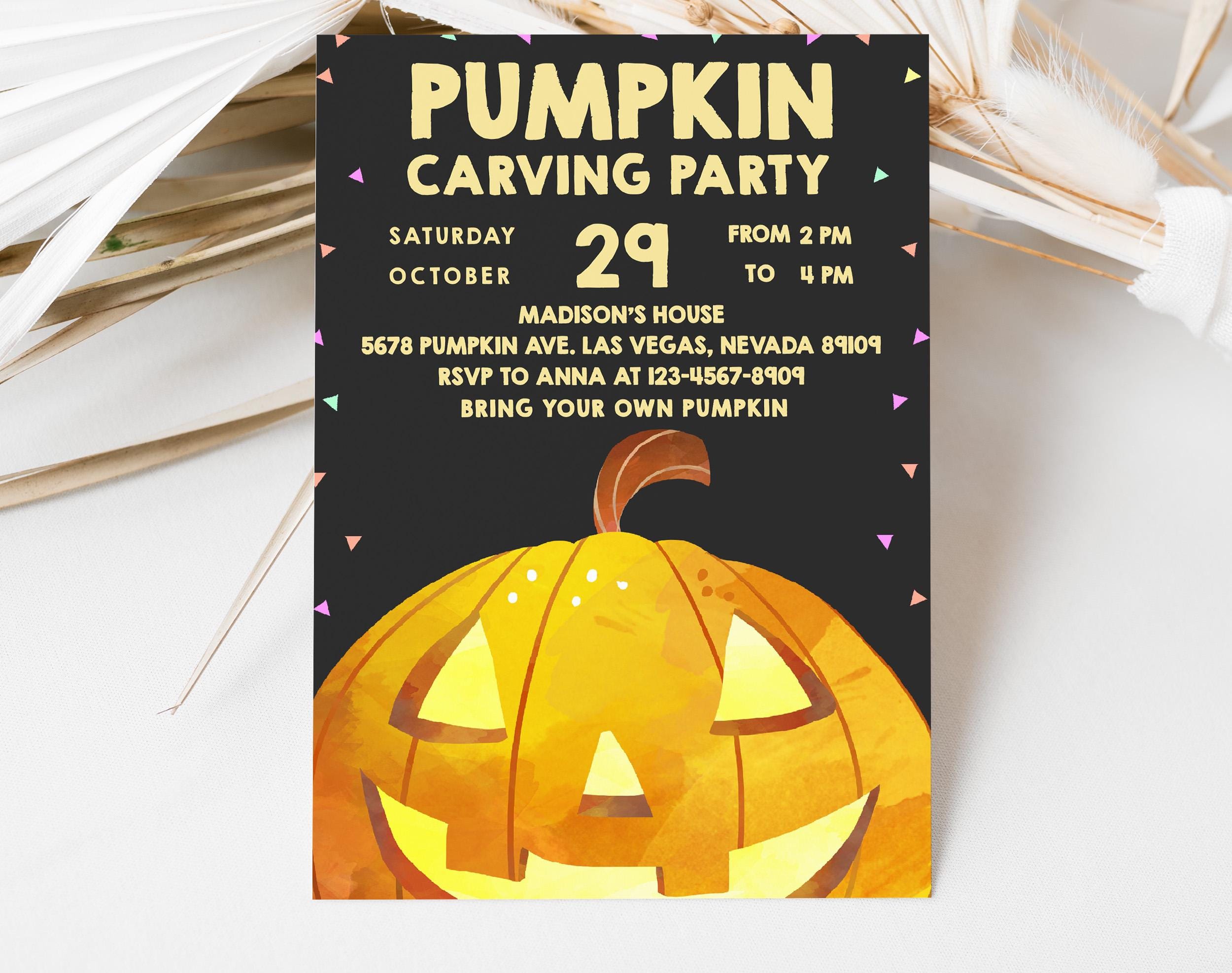 Pumpkin Carving Party Invitation Halloween Invite Fall Autumn Jack O ...