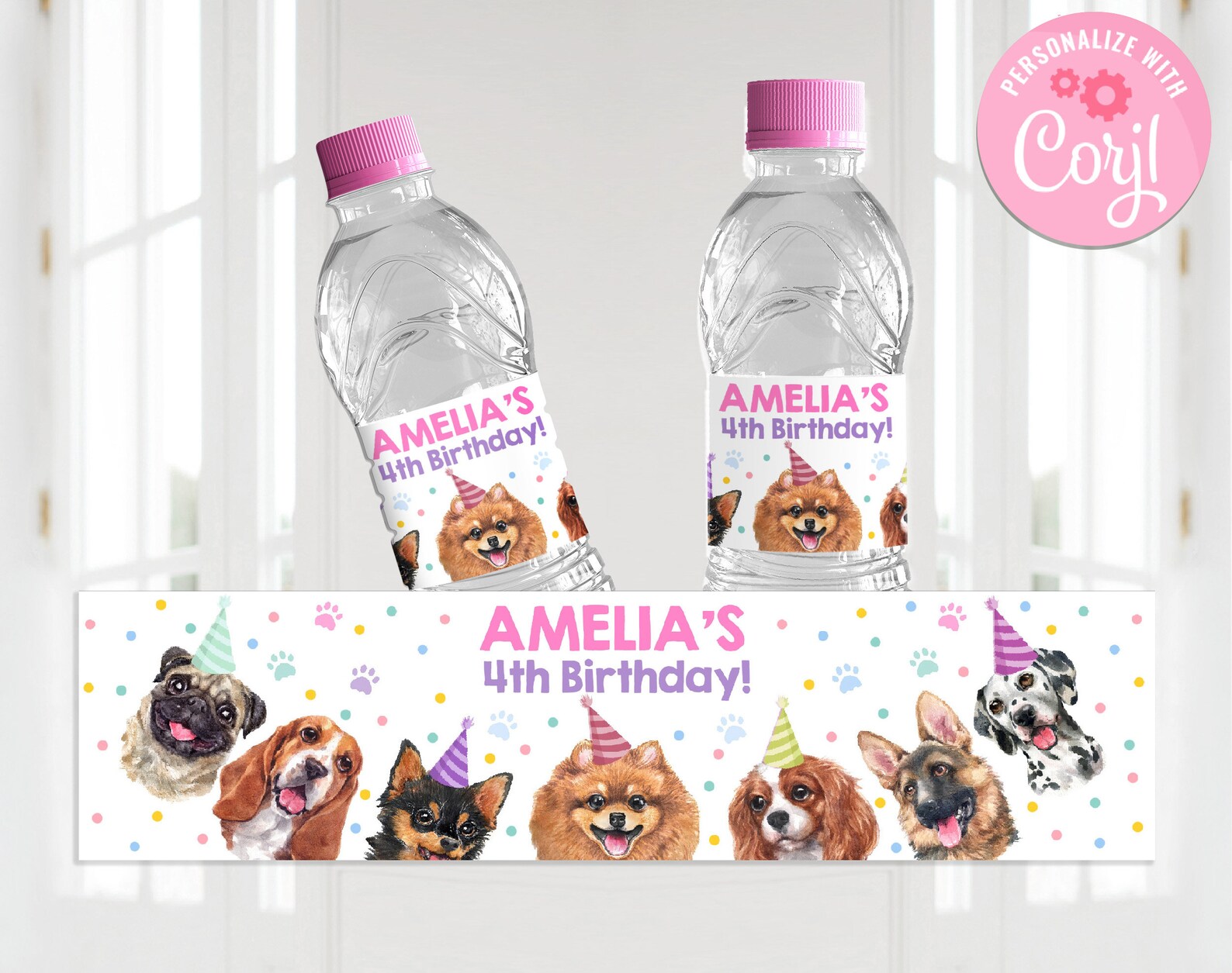 Dog Water Bottle Label Birthday Party Favor Puppy Wrapper | Etsy