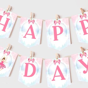 Nutcracker Birthday Banner Land of Sweets Girl Winter Party Decor Pink Sugar Plum Fairy Ballet Ballerina Bunting Flag EDITABLE Prop BT89P