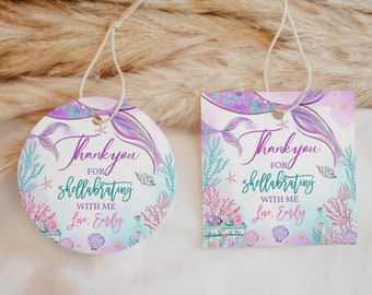 Mermaid Baby Shower Favor Tags Under The Sea Birthday Gift Tags Princess Magical Purple Teal Gold Tail Thank You Tags Printable BS37V BT48V