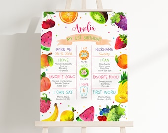 Twotti Frutti Milestone Board Sign Girl 2nd Second Birthday Decor Tropical Summer Party Fruit Two-tti Fruity EDITABLE BT62