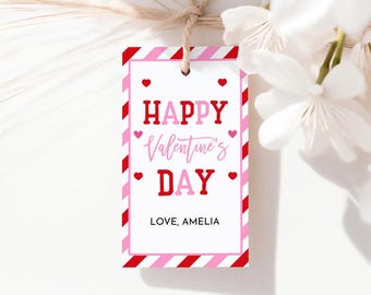 Valentine Hearts Tag Pink Red Happy Valentines Day Gift Tags Kids School Preschool Thank You Teacher Classroom Class Favor Printable HL67P
