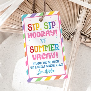 Étiquettes-cadeau de vacances d'été à siroter Étiquettes de remerciement de fin d'année scolaire Étiquettes de remerciement de plage tropicale imprimables HL27