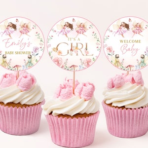 Décoration pour cupcakes fée fille décoration de douche de bébé lunatique forêt enchantée magique jardin floral thé dessert étiquettes imprimables BS42P
